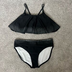 Art Class Black and Silver Textured Fabric Bikini Swimsuit Size Girls XXL (18)
